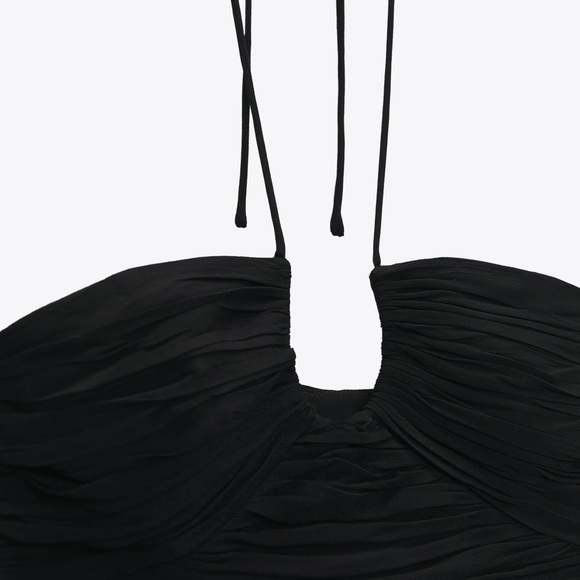 NWT Zara Black Satin Effect Draped Halter Top - Picture 4 of 9